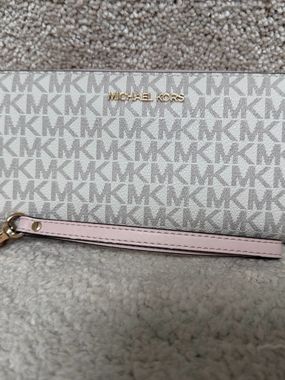 Michael Kors Pale Pink MK Signature Wristlet with Gold Logo